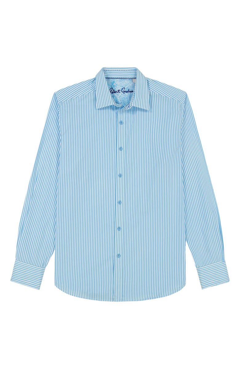 Robert Graham Greenwich Stripe Stretch Button-Up Shirt, Alternate, color, Aqua