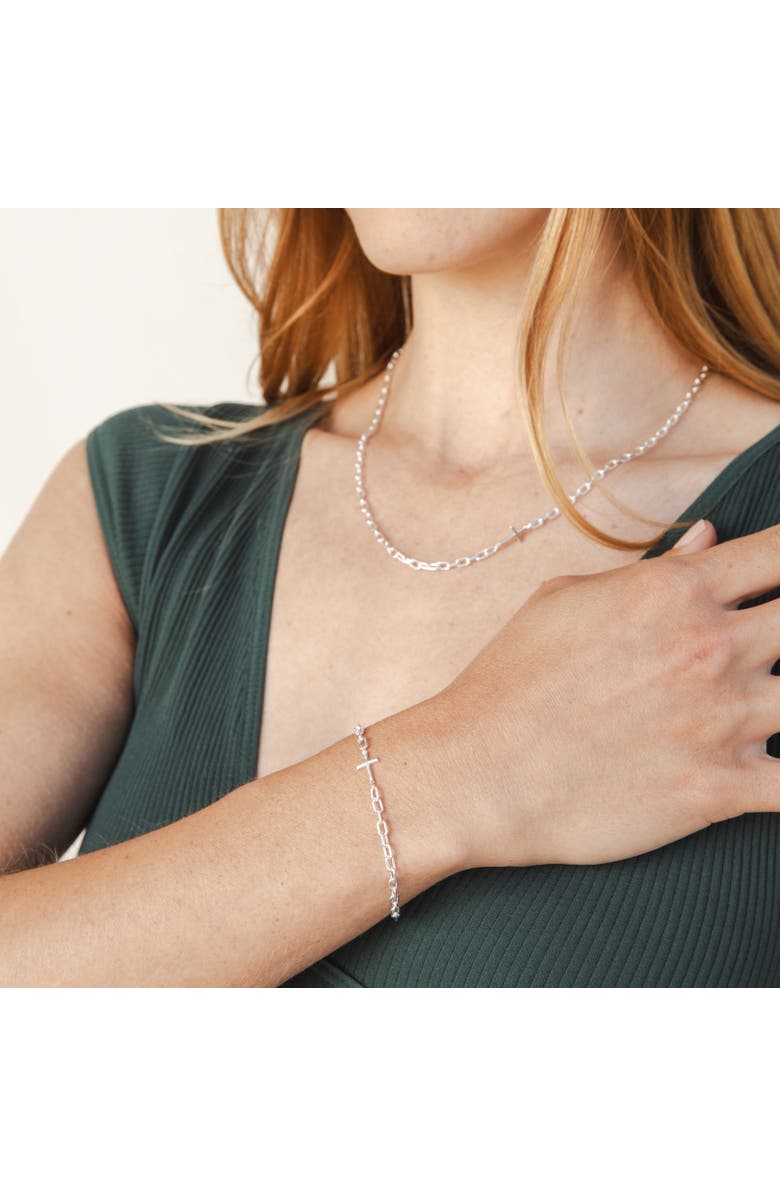 Rizen Jewelry Mini Chain Breaker Cross Bracelet, Alternate, color, Sterling Silver