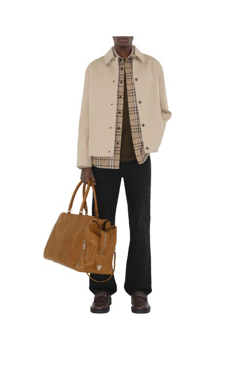 Burberry Gabardine Jacket With Collared Neck And Side Pockets In Fossil