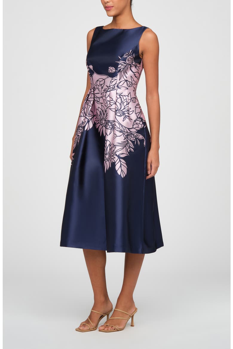 Evaline Placed Floral Cocktail Midi Dress, Alternate, color, DEEP NAVY