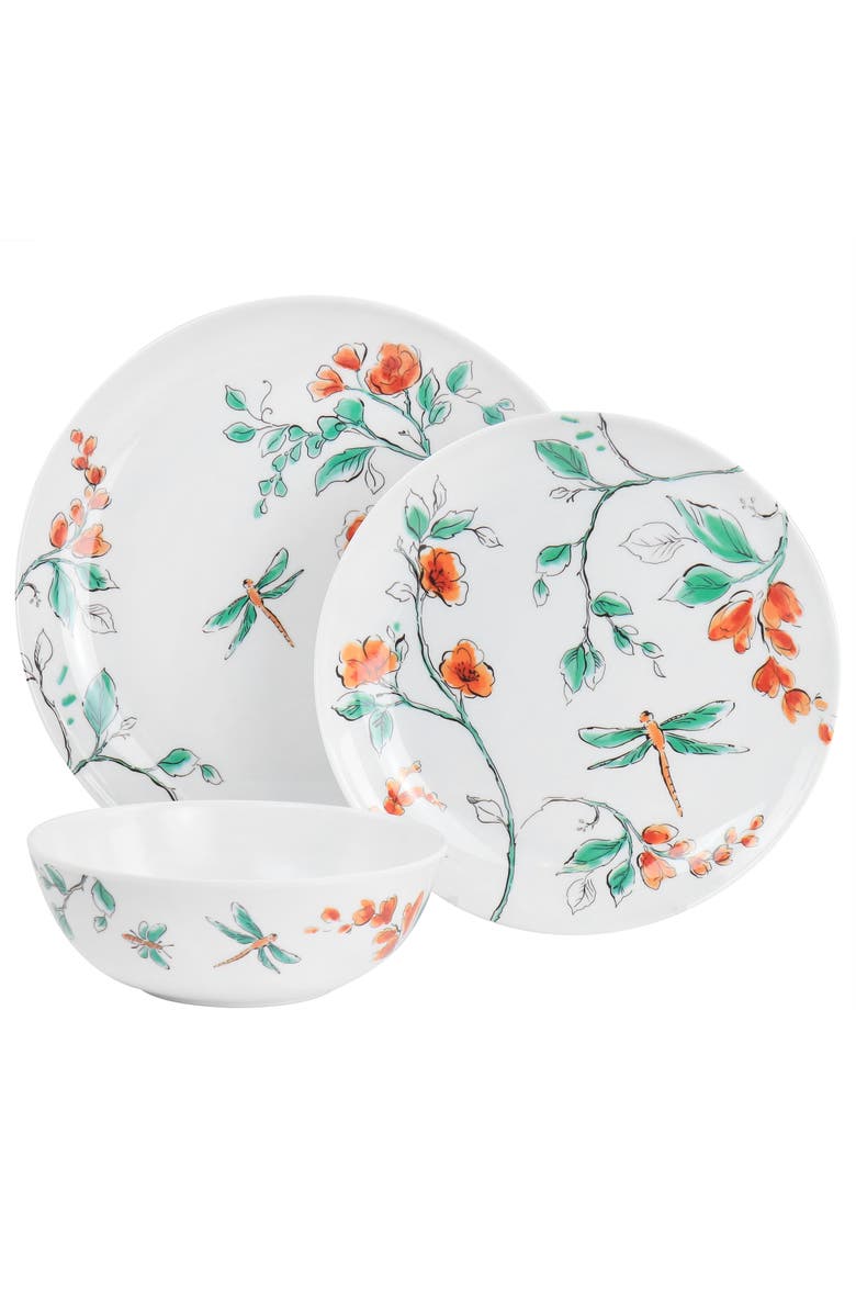 MARTHA STEWART 12 piece Dragonfly Melamine Dinnerware Set, Alternate, color, White