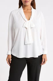 Tahari ASL Tie Neck Long Sleeve Shirt