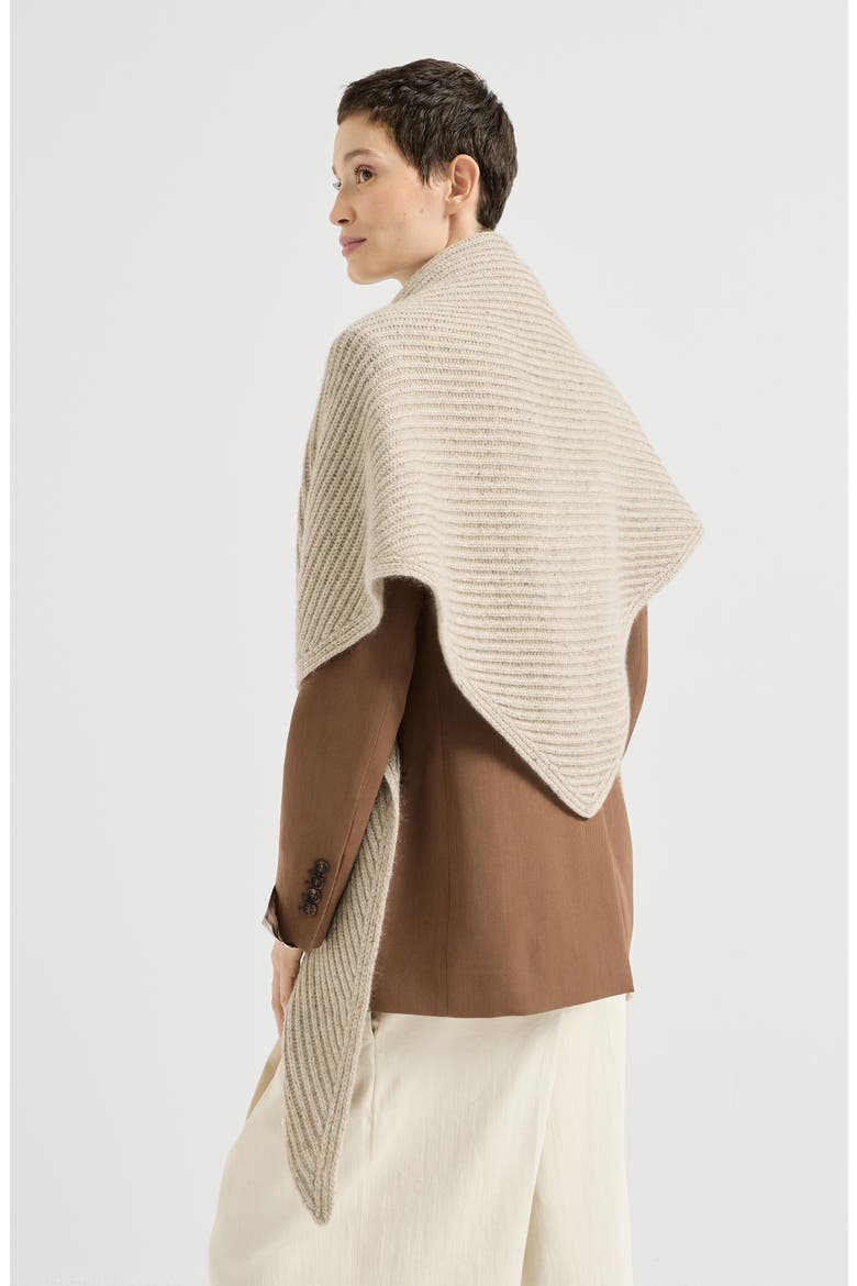 Sparkling cashmere, wool and mohair rib knit shawl, Alternate, color, Ecru