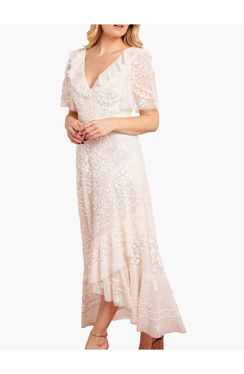 Needle & Thread Anais Sequin Frill Ankle Gown, Main, color, Cream