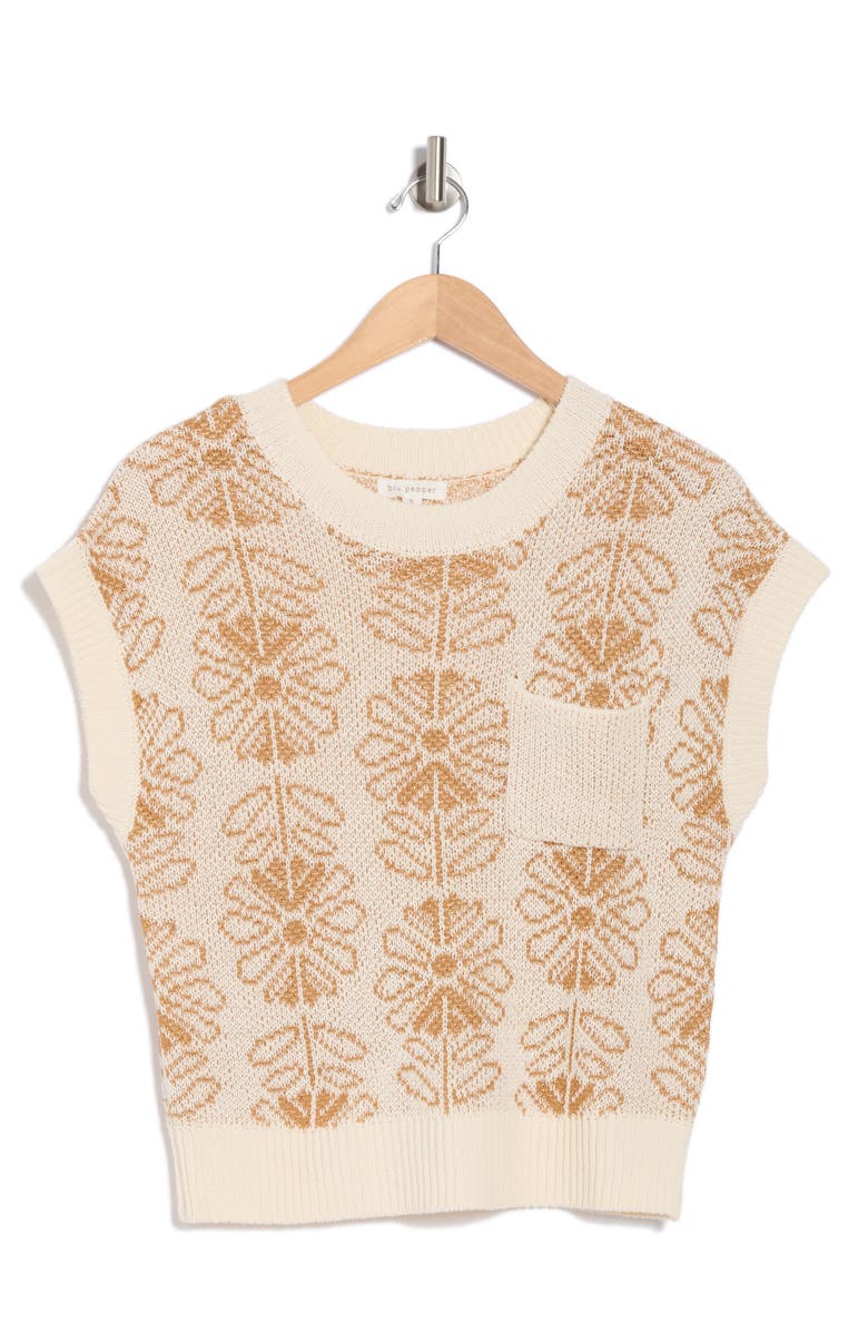 Blu Pepper Floral Jacquard Sweater, Alternate, color, Tan