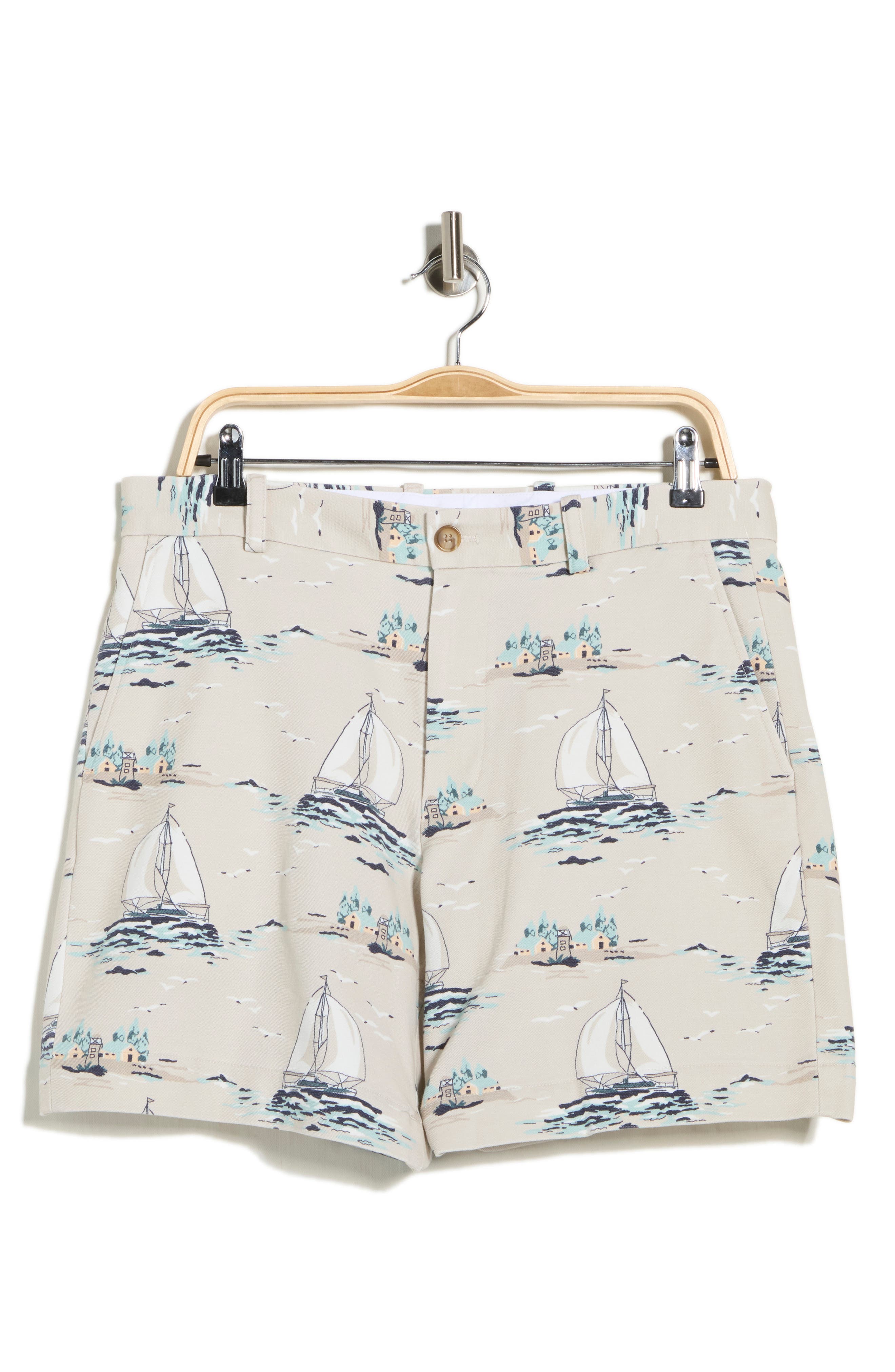 Brooks Brothers Sailboat Print Cotton Blend Chino Shorts