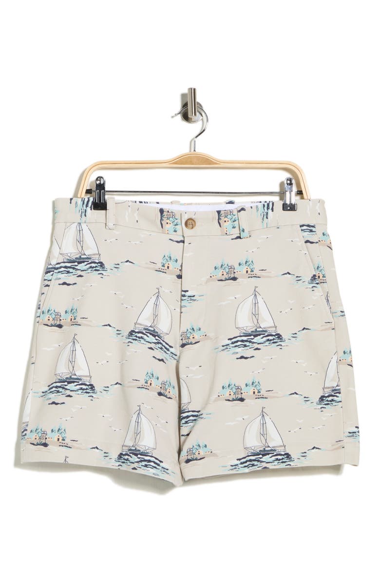 Sailboat Print Cotton Blend Chino Shorts, Alternate, color, TAN