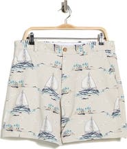 Brooks Brothers Sailboat Print Cotton Blend Chino Shorts