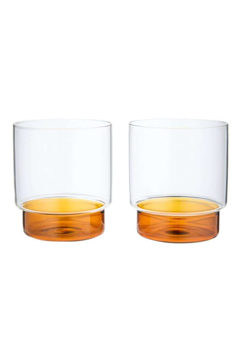 Rye Set of 2 Water/Beer Glasses, Main, color, CLEAR + DARK AMBER