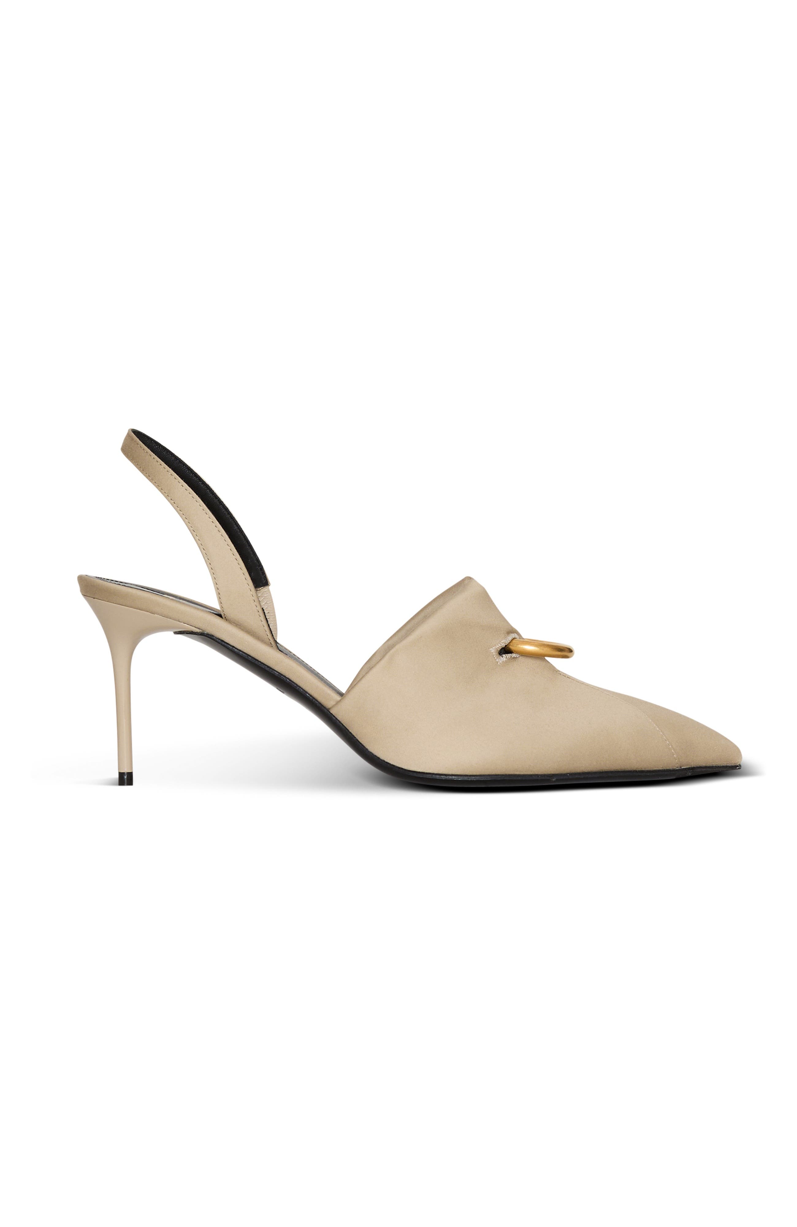 Balmain Cotton gabardine slingbacks with piercing, Alternate, color, Beige