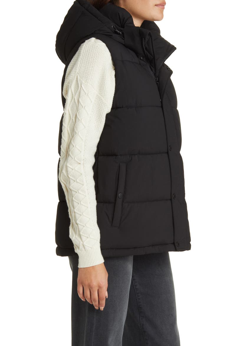 Hooded Water Resistant Puffer Vest, Alternate, color, BLACK