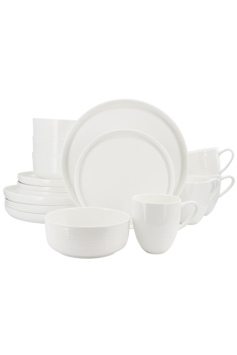 Annual Rings 16 Piece Bone China Dinnerware Set, Main, color, White