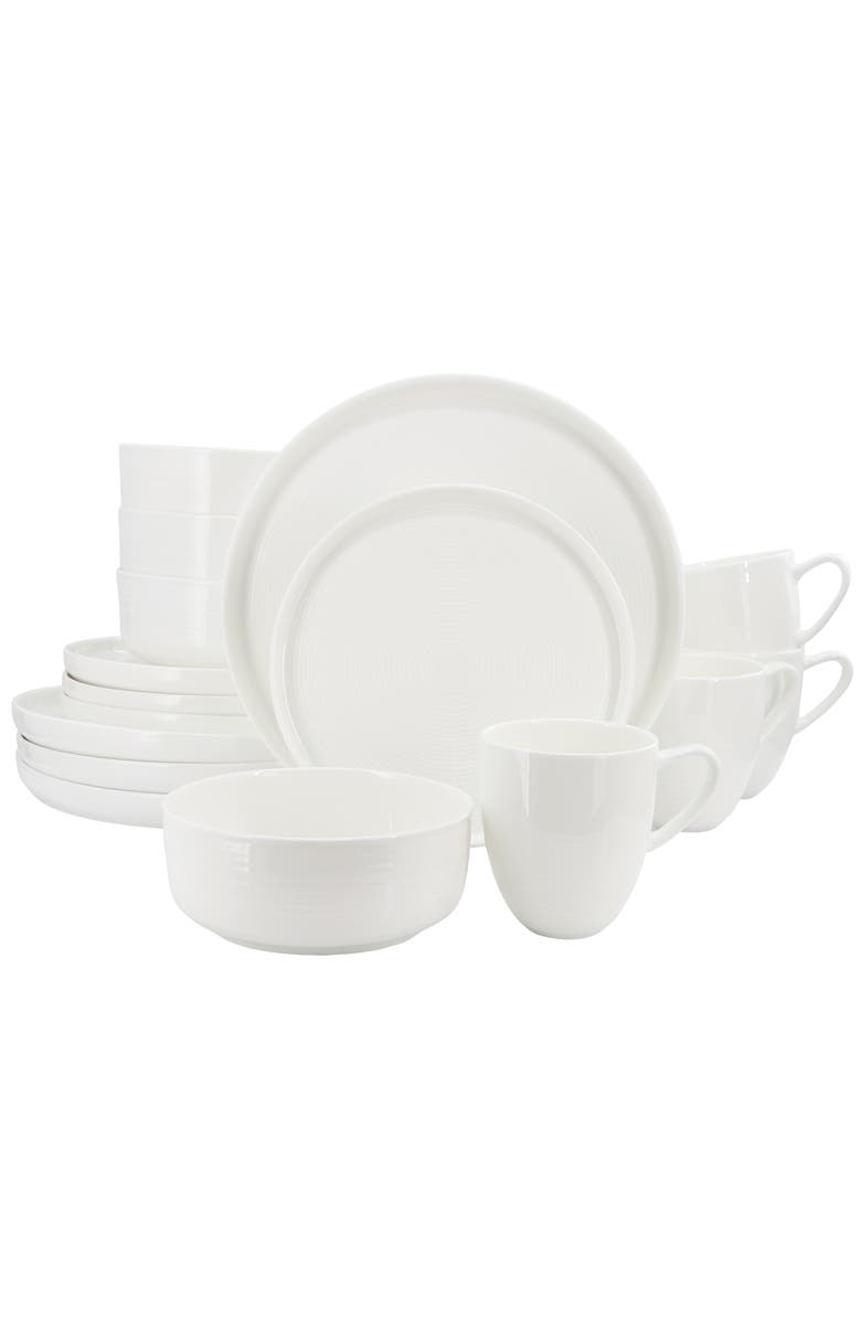 Gibson Elite Annual Rings 16 Piece Bone China Dinnerware Set, Main, color, White