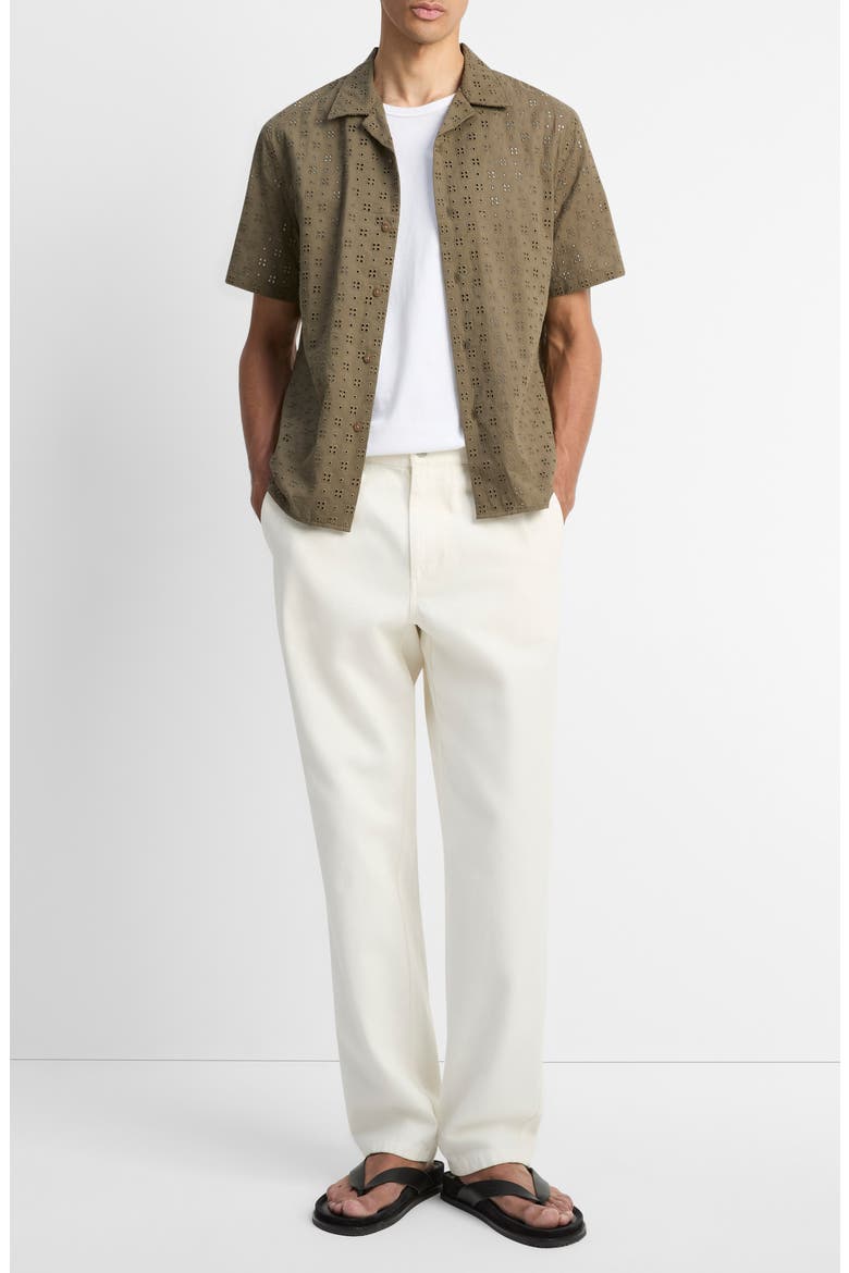 Floral Eyelet Cotton Camp Shirt, Alternate, color, DOME