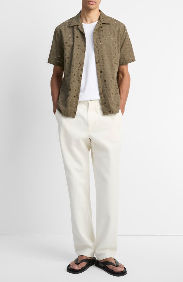 Vince Floral Eyelet Cotton Camp Shirt, Alternate, color, Dome