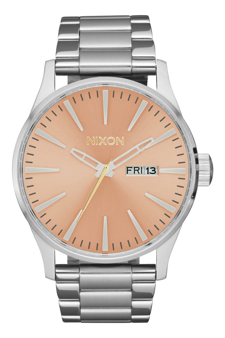 Sentry Bracelet Watch, 42mm, Main, color, SILVER / CORAL