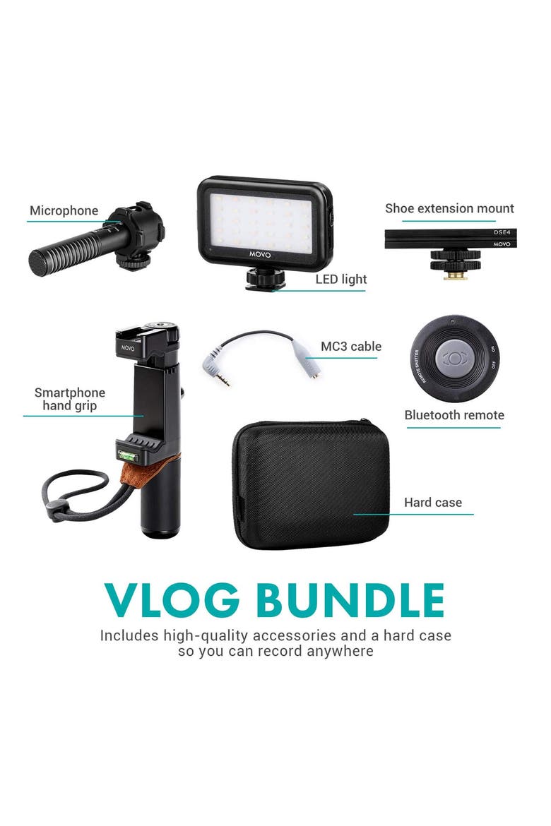 Vlog Kit V7 - YouTube Starter Kit with Grip, Stereo Microphone, Light, and Wireless Remote, Alternate, color, Black