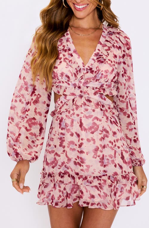 Vici Collection Amelia Floral Long Sleeve Open Back Minidress In Pink