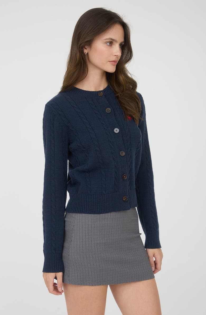 Blu Pepper Embroidered Horse Cable Knit Crop Cardigan, Alternate, color, Navy