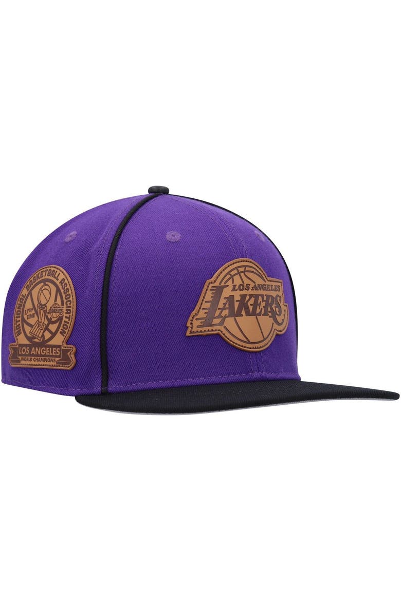 Men's Pro Standard  Purple/Black Los Angeles Lakers Heritage Leather Patch Snapback Hat, Main, color, Purple