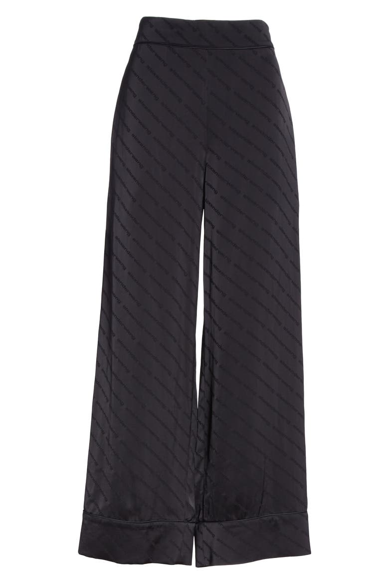 Logo Jacquard Wide Leg Pajama Pants, Alternate, color, BLACK
