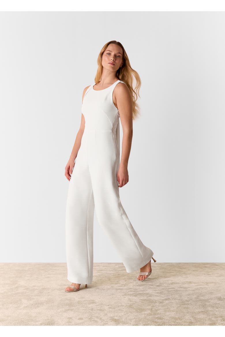 Tie Back Wide Leg Bridal Jumpsuit, Alternate, color, Ivory