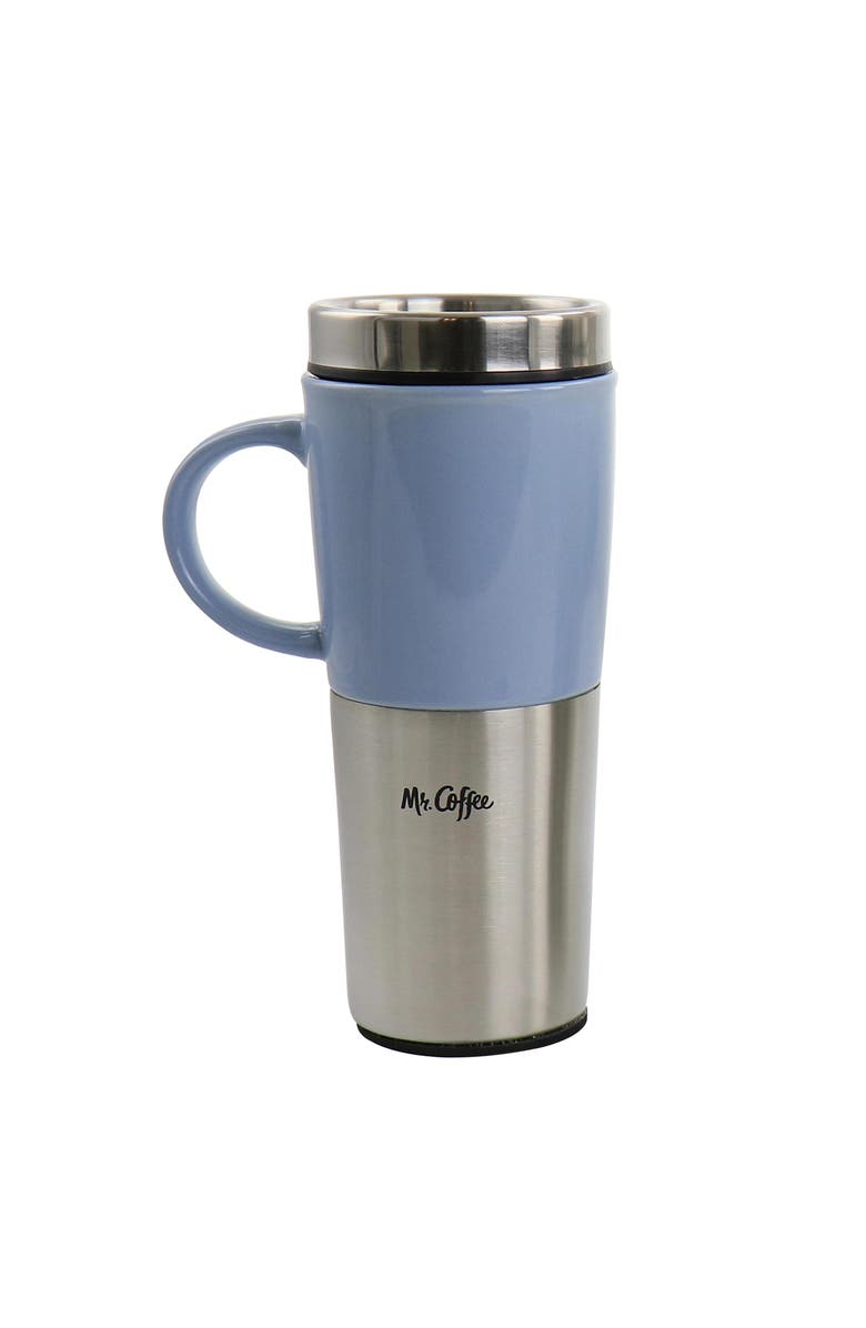 Mr. Coffee Travertine 16 oz Stoneware & Stainless Steel Travel Mug with Lid set of 3 Assorted, Alternate, color, Blue