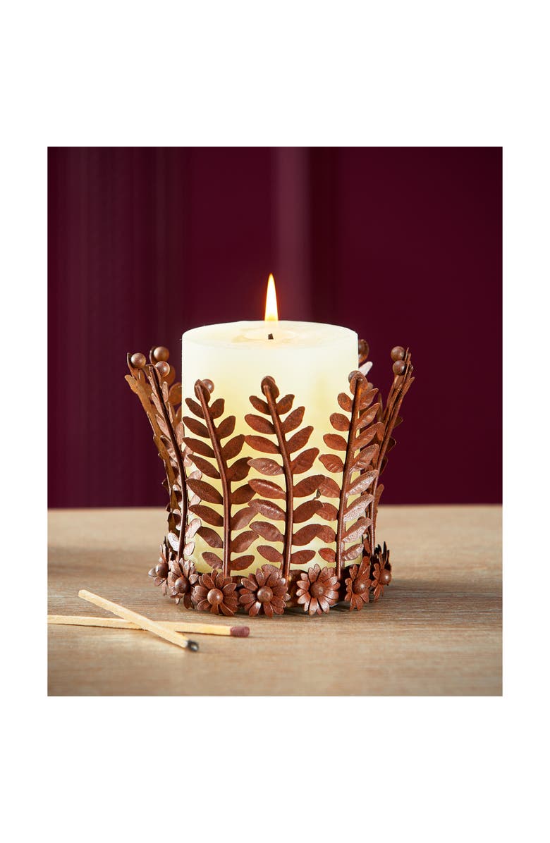 tag Rustic Fern Iron Pillar Candle Holder for Fall Decor, Alternate, color, Brown