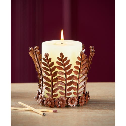 Tag Rustic Fern Iron Pillar Candle Holder For Fall Decor In Brown