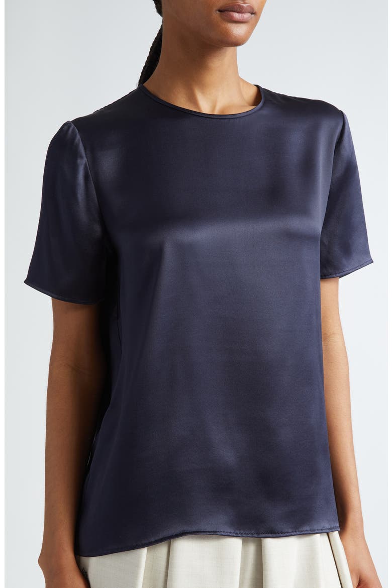 Short Sleeve Silk Top, Alternate, color, NAVY