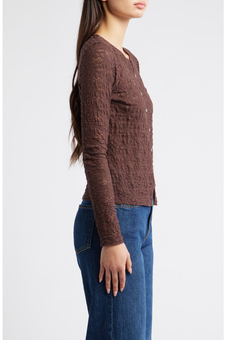 Cyrah Stretch Lace Cardigan, Alternate, color, WALNUT
