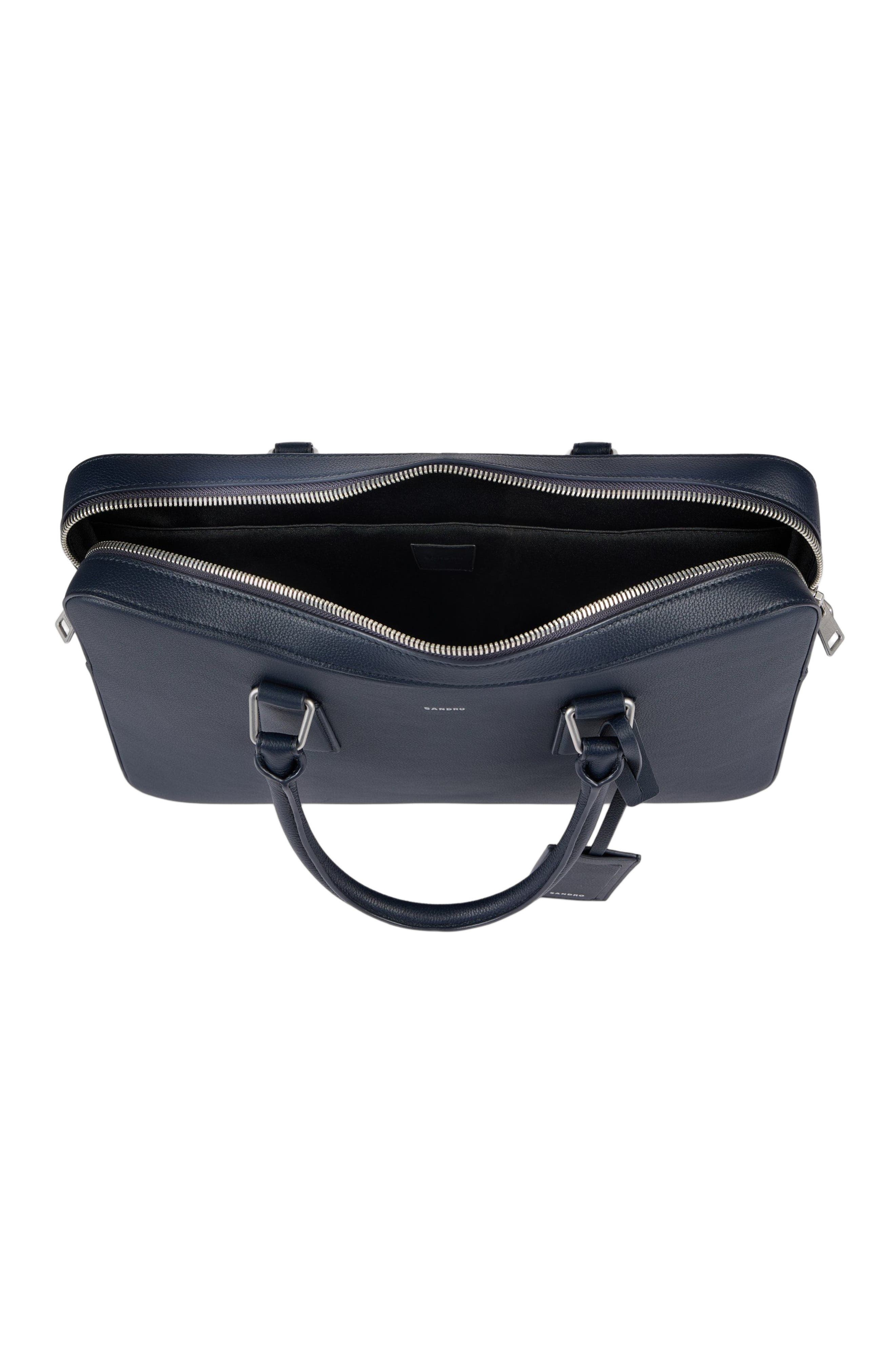 SANDRO Large grained leather briefcase, Alternate, color, Navy Blue