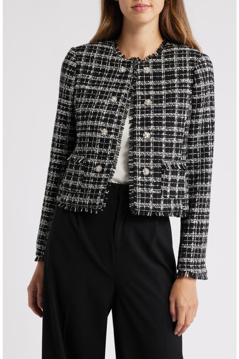 Bouclé Crop Jacket, Main, color, BLACK IVOR