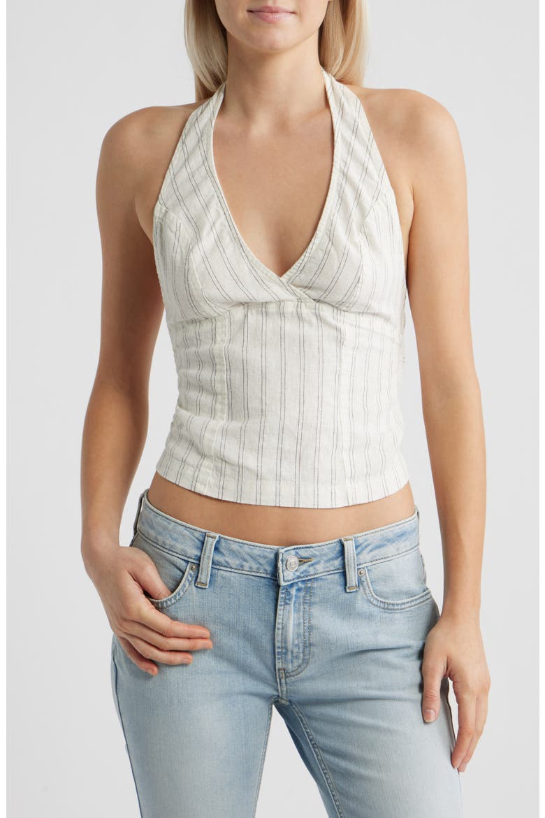 Quinn Stripe Linen Halter Top, Main, color, WHITE STRIPE