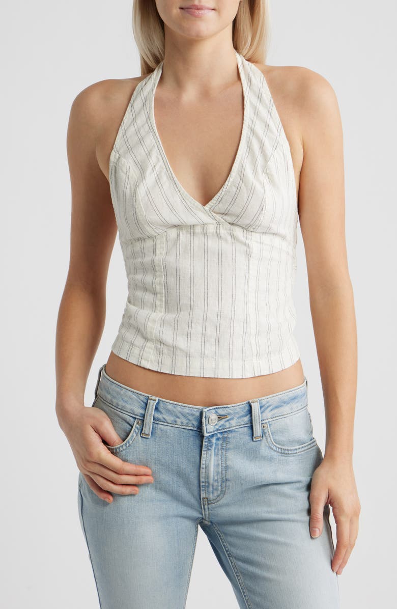 BDG Urban Outfitters Quinn Stripe Linen Halter Top, Main, color, White Stripe