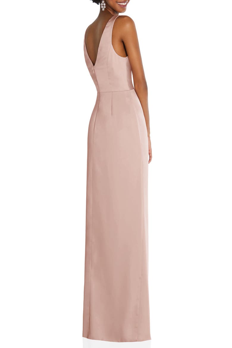 Sleeveless Satin Faux Wrap Gown, Alternate, color, TOASTED SUGAR