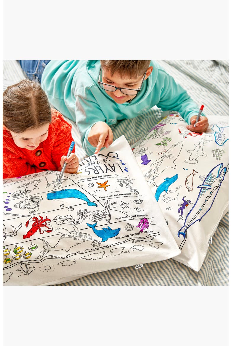 Color Your Own Pillowcase Under the Sea, Alternate, color, White With Black Outlines