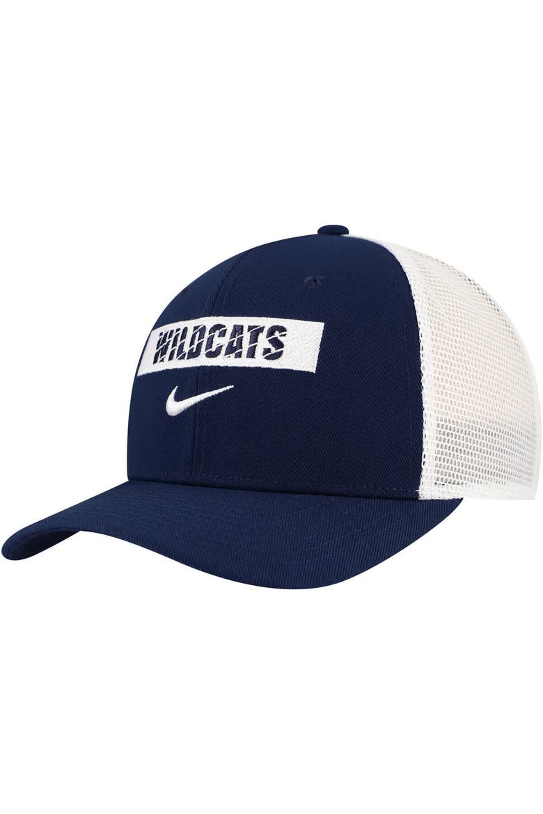 Men's Nike Navy New Hampshire Wildcats 2024/25 Sideline Rise Trucker Adjustable Hat, Main, color, Navy
