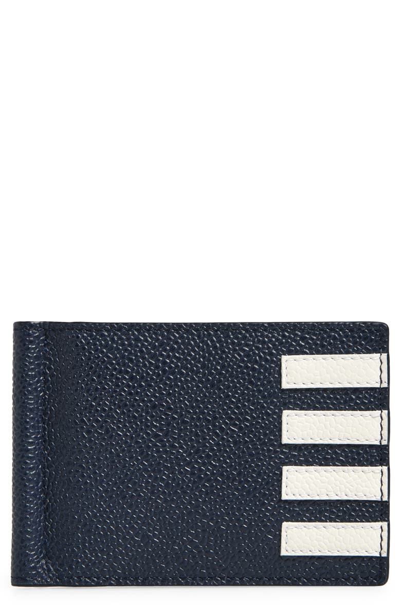 Thom Browne 4-Bar Leather Bifold Wallet, Main, color, Navy