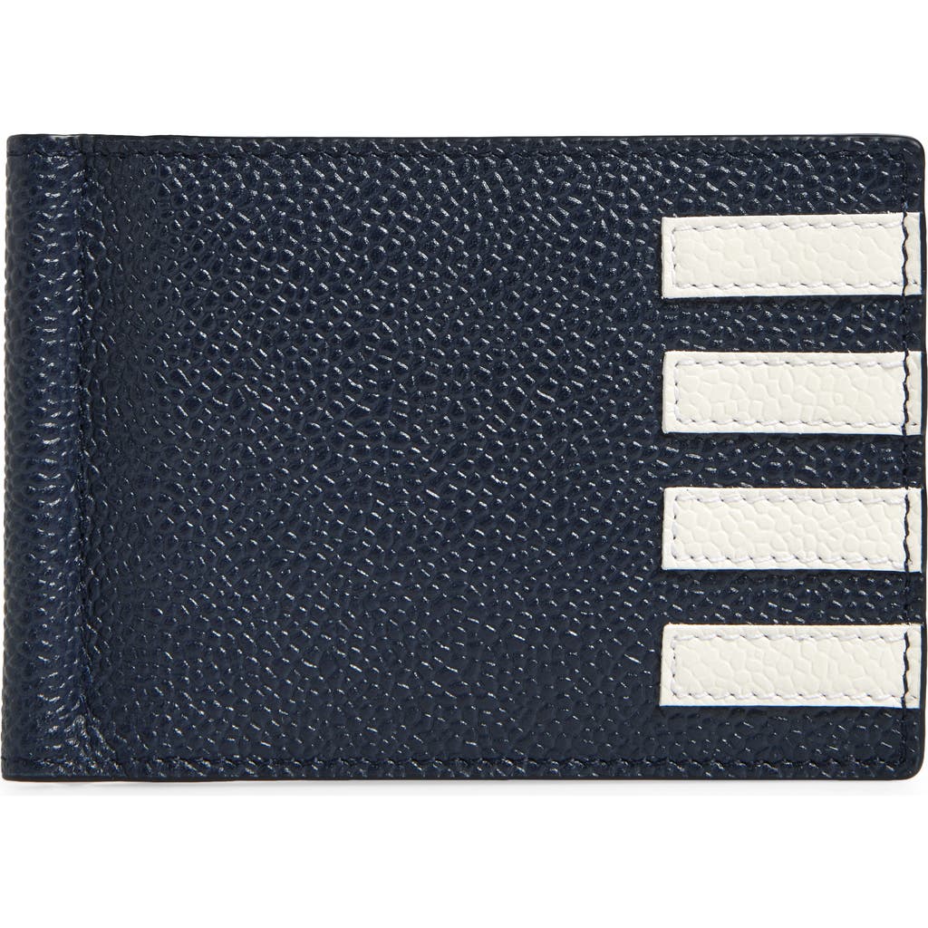 Thom Browne 4-bar Stripes Pebbled Leather Wallet With Money Clip