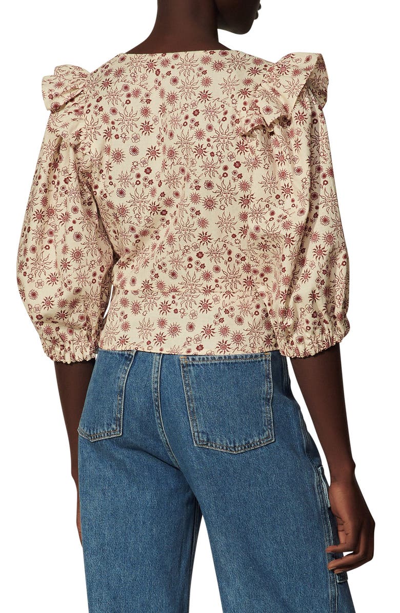 SANDRO Miranda Floral Puff Sleeve Cotton Blouse, Alternate, color, 