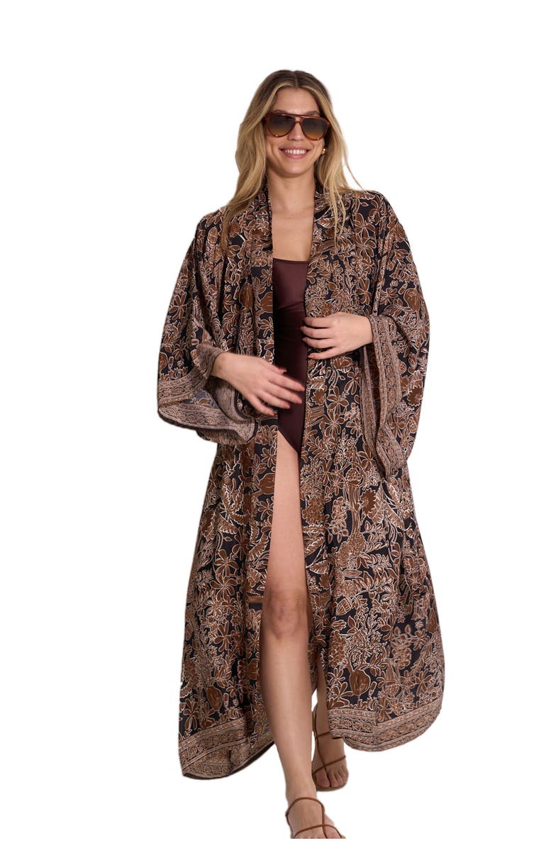 Gottex Beach Life Satin Shore Long Printed Robe Cover-Up, Main, color, Multi