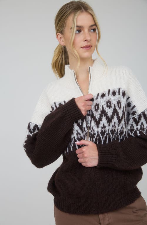 Blu Pepper Fair Isle Zip Cardigan In Brown