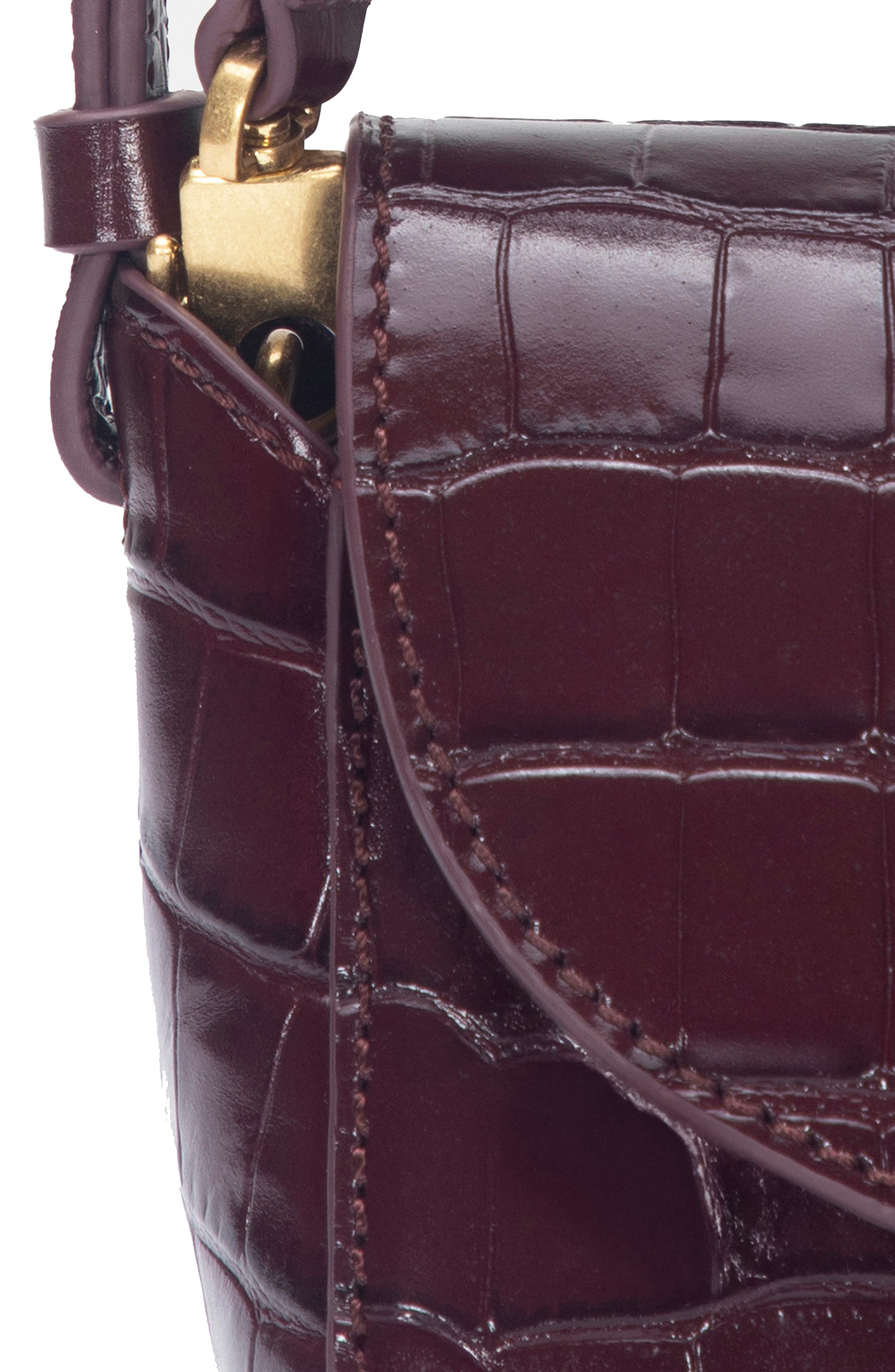 Mini Sabrina Croc Embossed Leather Top Handle Bag, Alternate, color, BORDEAUX
