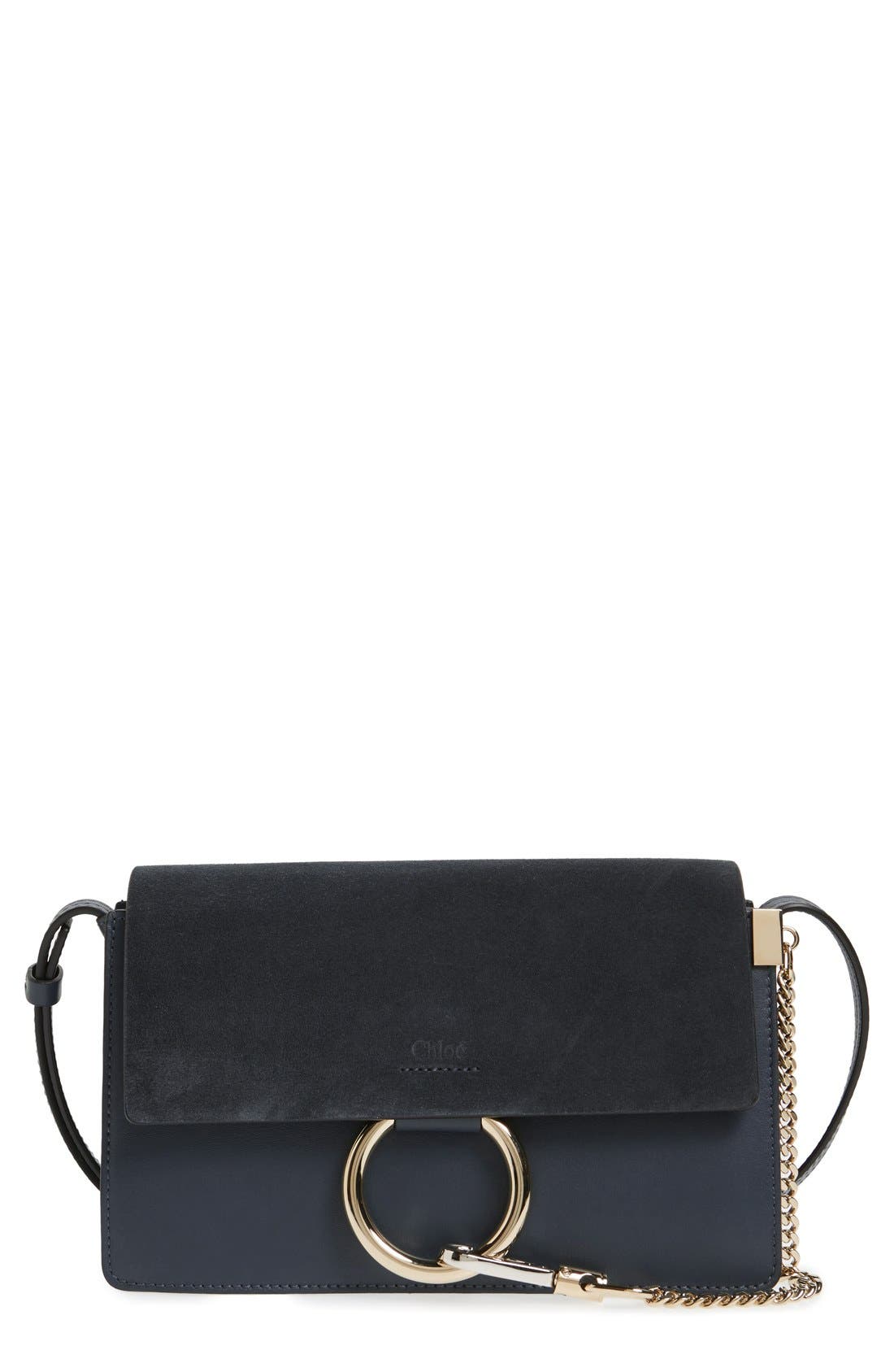 Small Faye Leather Crossbody Bag, Main, color, SILVER BLUE