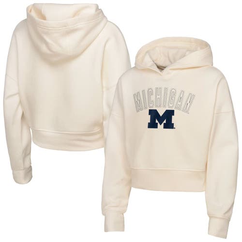Outerstuff Big Girls Cream Michigan Wolverines Oversized Blitz Cropped Pullover Hoodie In White