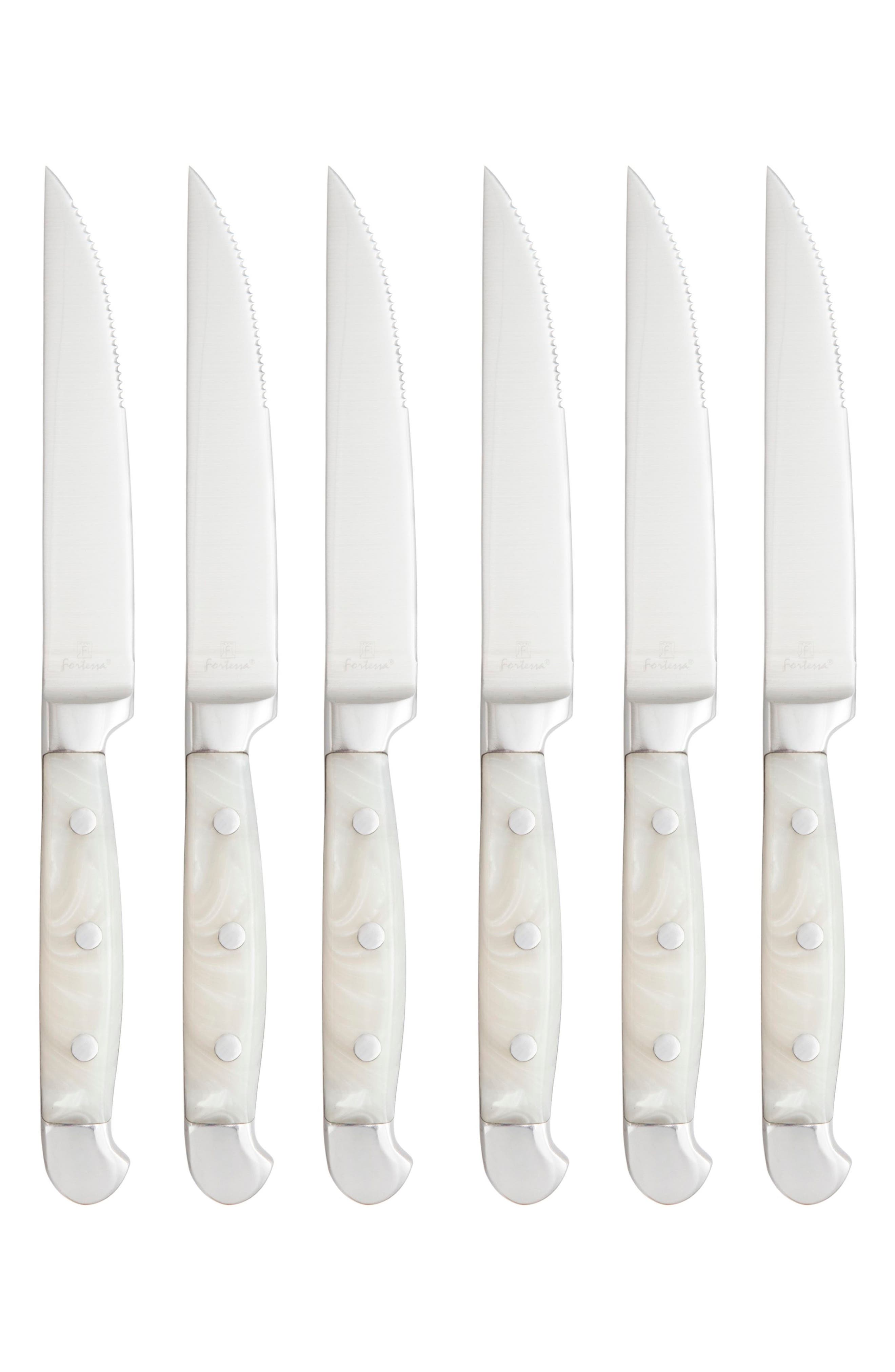 Fortessa Pearl Grey Acrylic Handle 6-Piece Steak Knife Set