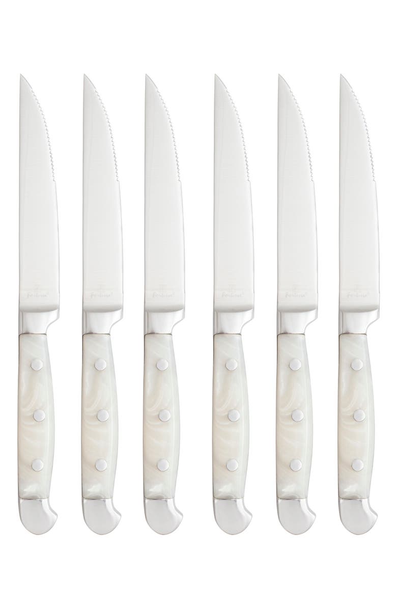 Fortessa Pearl Grey Acrylic Handle 6-Piece Steak Knife Set, Main, color,