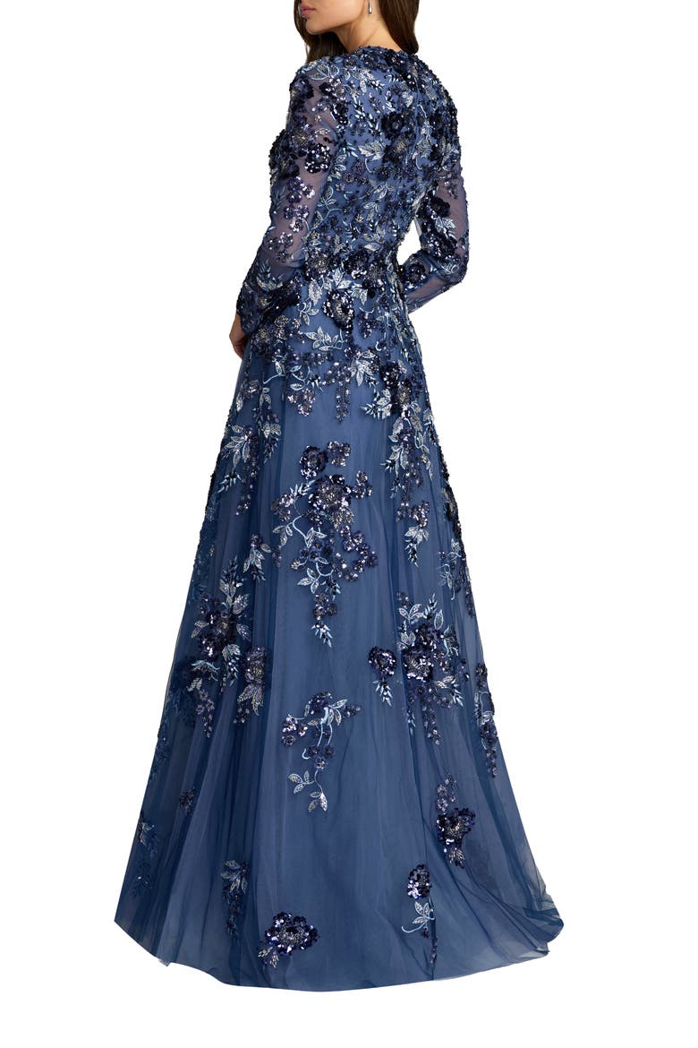 Embellished Floral A Line Gown, Alternate, color, Moody Blue