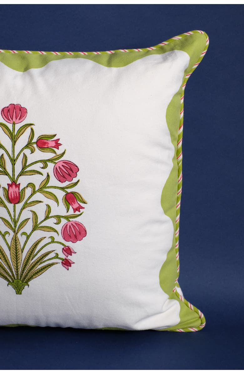 Inner Child Green Scallop Flora Blockprint Pillow - Cover + Insert, Alternate, color, Green